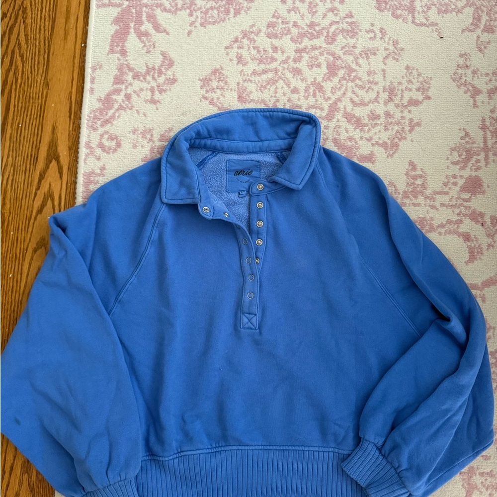 Aerie Blue Button-Up Fleece Pullover